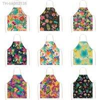 ⊙✽ Creative Plant Priinting Women Kitchen Aprons Cooking oil-proof Cotton Linen Antifouling Chef Apron 55x68cm