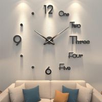 ZZOOI 3D Wall Clock DIY Big Wall Clocks Modern Living Room Acrylic Mirror Stickers Self-Adhesive Quartz Watch Silent Home Decoration