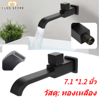 G1/2 ติดผนังอ่างล้างหน้าก๊อกน้ำอ่างล้างหน้าน้ำเย็นแตะอุปกรณ์ห้องน้ำ Matte Black