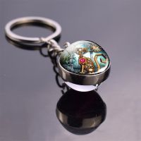 【LZ】✶﹉☇  Double Side Bola De Vidro Chaveiro gato Steampunk Relógio Imagem Cabochão Pingente Punk Jóias