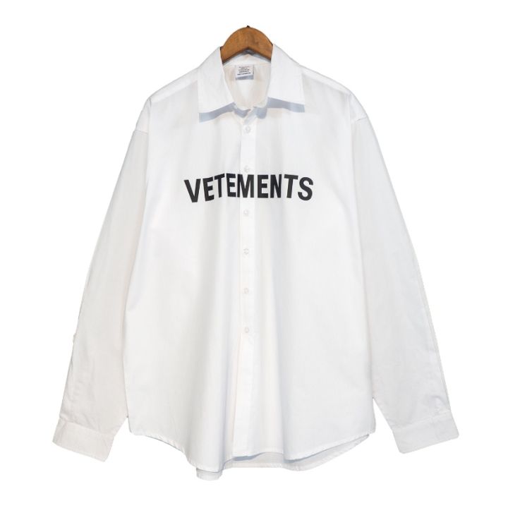 แฟชั่นเสื้อเชิ้ตแขนยาวพิมพ์ลายโลโก้-vetements-พลัสไซส์