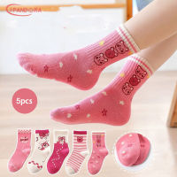 IP KAOS Kaki Anak Perempuan เด็กผู้หญิงถุงเท้าผ้าฝ้ายเด็กหลอดกลางน่ารักหวาน (5ชิ้น)