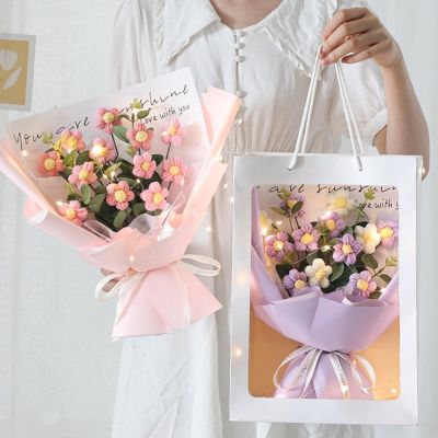 [AYIQ Flower Shop] ช่อดอกไม้ดอกไม้โครเชต์สีสันสดใสช่อดอกไม้ผ้าฝ้ายประดิษฐ์ของตกแต่งงานปาร์ตี้งานทอมือ39; S ของขวัญวันแม่