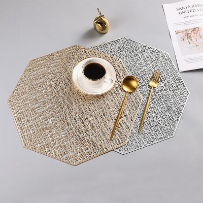 ✔△✟ European-style light luxury octagonal hollow pvc placemat coaster table heat insulation pad household non-slip western food pad plate mat