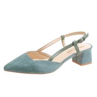 Pointed Slingbacks Shoes Womens Suede Block Heels