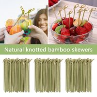 Appetizer Picks Set Wood Natural Knotted Skewers Stainless Steel Bamboo Fruit Toothpicks Reusable Party Fun Food Decoration