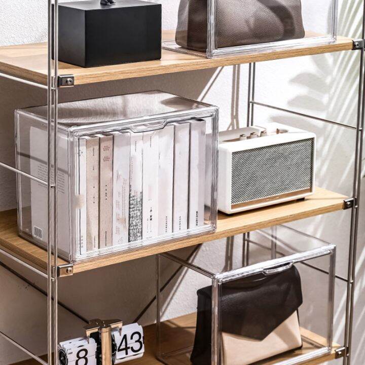 transparent-desktop-book-organizer-dustproof-magazine-storage-box-thickened-plastic-display-rack-bookshelf-display-case