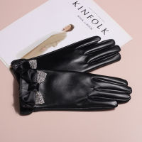 Women Full Finger Gloves Faux Fur Thicken Winter Touch Screen Mitten Female Warm Gloves Hand Female Outdoor PU Faux Leather 2022