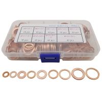 ▣● 400Pcs/Box Copper Washers Shim Flat O-Ring Sealing Solid Sump Plugs Oil Gasket Fastener Tool Assortment Kit M5 M6 M8 M10 M12 M14