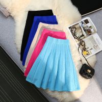 hot【DT】▥  Knitted Pleated Short Skirt Elastic Waist Umbrella Korean Fashion Ladies Big