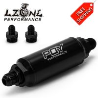 ☋◈ Free ship - ID 44mm BLACK New Fuel filter with 2pcs AN6 AN8 adaptor fittings with 60micron steel element With PQY logo JR5565