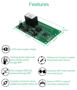 Sonoff WiFi Wireless Smart Switch Home Relay Module 5V-12V Self-lockin –  Aideepen