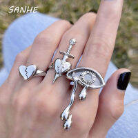 Sanhe 3ชิ้น/เซ็ตแฟชั่น Punk Gothic Heart Tear Eye แหวนผู้หญิง Niche Joint แหวนเครื่องประดับ