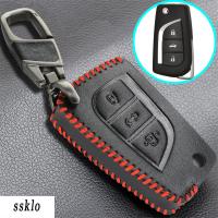 (Ssklo) หนัง3ปุ่มกุญแจรถยนต์แบบพับได้ Shell Fob สำหรับ Toyota Corolla Camry Rav4 C- Hr Land Cruiser Yaris พวงกุญแจ Keyring