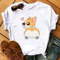 Corgi Printed T Shirt Aesthetic 90S Kawaii Tshirt Ulzzang Graphic Print Tshirts Cute Tees Gildan Spot 100% Cotton