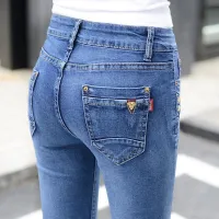 Fleece/Single Pants Autumn And Winter Elastic High Waist Jeans Womens Trousers Slim Fit Pencil