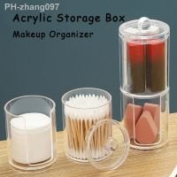 Acrylic Storage Box Bathroom Jar Makeup Organizer Cotton Round Pad Holder Cotton Swab Box Qtip Holder Dispenser with Bamboo Lid