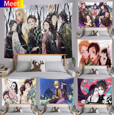 ใหม่ Anime Demon Slayer Tapestry Wall ครอบคลุมผ้าพื้นหลังการตกแต่งผนังแขวน Ins กำแพงฉากหลังผ้าโมเดิร์นผ้าลายยิปซีตกแต่งผนังห้องนั่งเล่นในบ้านตกแต่งห้องนอน