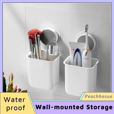 ✱ PeachHouse🍑 Storage Rack Wall-Mounted Strong Sticker Bathroom Toothbrush Non-Perforated Home White Storage Box Orgainzers Solid Kitchen Box Wall Hanging Waterproof Wash Table Wall Comb Toothpaste Toilet White ABS Storage Barrel Box Drain 11cm Durable