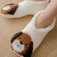 Women Winter Cozy Warm Fuzzy Plush Lined Slipper Boat Socks Cartoon Animal House Indoor Booties Non Slip Foot Warmer