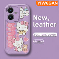 YIWESAN เคสสำหรับ Vivo Y22 Y22s,ลาย Hello Kitty เคสใส่โทรศัพท์หนังใหม่เคสมือถือกันกระแทกป้องกันการตกแบบนิ่มพร้อมเคสป้องกันกล้องสำหรับเลนส์คลุมทั้งหมด