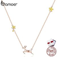 Bamoer Pendant Necklaces for Women 925 Sterling Silver Cute Running Elk Rose Gold SN006