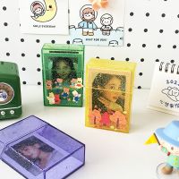 SKYSONIC Transparent Glitter 3 Inch Card Holder Idol Postcards Protective Storage Box Bus Photo Cards Album Collection Supplies