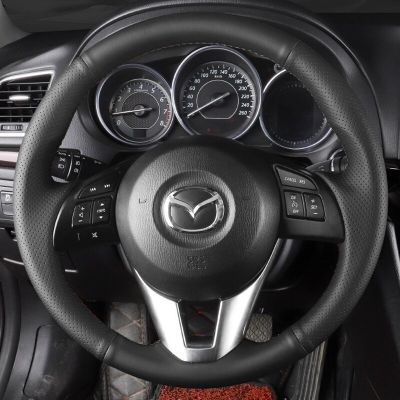 ปกหนังแท้ถักเปียพวงมาลัยรถยนต์ออกแบบได้ตามต้องการสำหรับ Mazda 3 Axela Mazda 6 Atenza Mazda 2 CX-3 CX3 CX-5 CX5 Scion