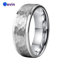 Shiny Forever Tungsten Wedding Band Hammer Ring For Men Women Multi-Faceted Hammered Stepped Brushed Finish 6MM 8MM Comfort Fit