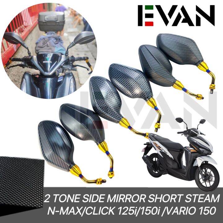 EVAN.ph 2 Tone Carbon Side Mirror Short Stem For Honda Click 125i 150i
