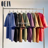 OEIN เสื้อยืดล้างกรดบาติกผู้ชายสีทึบฤดูร้อนแขนสั้นเสื้อ Y2k 2023 N ผ้าฝ้ายผู้ชายหนักผ้าหรูหรา