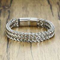 ZORCVENS Punk 12.5มม. Wave Link Chain กำไลข้อมือจะไม่จางหายสแตนเลสสตีลสีเงินสำหรับผู้ชาย