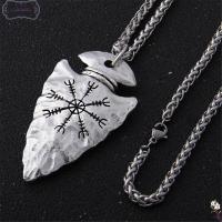 UWEARY ของขวัญเครื่องประดับเครื่องรางวินเทจจี้หอกและ Vegvisir สร้อยคอ Rune Nordic Viking พวงมาลัยพวงมาลัยสเตนเลส Aegishjalmur