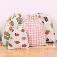 ▥ Cotton Linen Fabric Pouch Drawstring Bag Cute Animal Plant Print Kids Travel Cloth Shoes Storage Bag Makeup Case Xmas Gift Bag