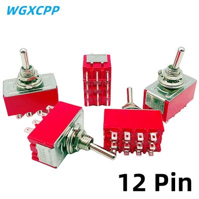 สวิตช์สลับ1/5ชิ้นสวิตช์เปิด-เปิด2/3 12Pin สีแดงสวิตช์สลับขนาดเล็ก DPDT 6A/125V-2A/250V AC สวิตช์ปุ่มกด MTS-402