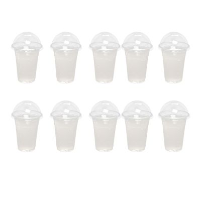 100Pcs 360ml Disposable Clear Plastic Cups with a Hole Dome Lids for Tea Fruit Milk Tea with Covers