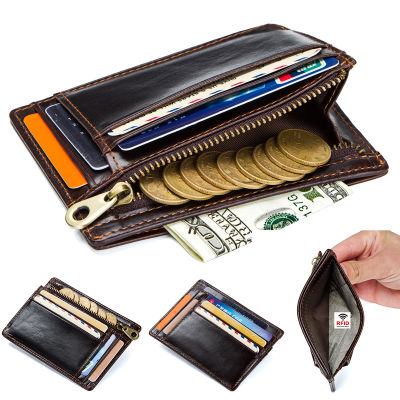 กระเป๋าหนังใส่เหรียญบุรุษกระเป๋าเงินขนาดเล็กกระเป๋าใส่กุญแจกระเป๋าซิปการ์ดแบบบาง