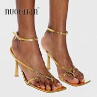 2020 Summer New Fashion Pinch Narrow Band Women Gladiator Sandal Shoes Ladies Square Open Toe Ankle Buckle Strap Stiletto Heels