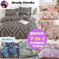 READY STOCK 7 IN 1 SET QUEEN SIZE WITH COMFORTERSELIMUT TEBAL CADAR FITTED BEDSHEETMODERN DESIGN