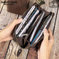 Smart King กระเป๋าสตางค์ยาว RFID สำหรับผู้ชาย,กระเป๋าคลัทช์ลำลองหนังแนวเรโทรกระเป๋าใส่บัตรความจุขนาดใหญ่กระเป๋าใส่เหรียญกระเป๋าโทรศัพท์มัลติฟังก์ชัน