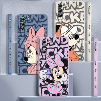 Fashion Disney Mickey Minnie For Samsung Galaxy S22 S21 S20 FE S10 Note 20 10 Ultra Lite Plus Liquid Left Rope Phone Case Capa