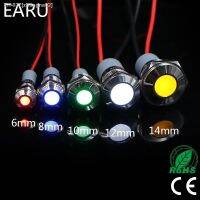 ┅✕ 6mm 8mm 10mm 12mm 14mm Waterproof IP67 Metal LED Warning Indicator Light Signal Lamp Pilot Wire 3V 5V 12V 24V 110V 220V Red Blue