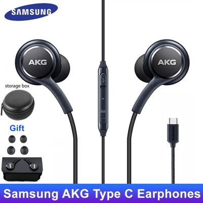 Samsung หูฟัง AKG แบบมีสายชนิด C อินเอียร์หูฟังพร้อมไมโครโฟนแบบมีสายดั้งเดิมสำหรับ Galaxy S22 S21 S20 Note 20 A53 5G Usb ชุดหูฟัง Tipo