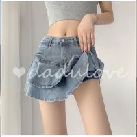 กางเกงขาสั้น กางเกงผู้หญิง กางเกงขาสั้น ผญ DaDulove? New Korean Denim Skirt High Waist Fake Two-Piece Short Skirt Slim A- Line Skirt