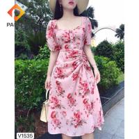 COD SDFGERTYTRRT Rose Dress Dress With Drawstring Button Super Pretty Female Fashion Outing