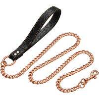 Rose Gold Chain Dog Leash for Large Dogs 12MM NK Link Chain Leash Stainless Steel Metal Links Pet Walking Leash for Medium Dogs