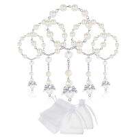 30 Pcs Baptism Acrylic Rosary Beads Mini Rosaries Angel with Organza Bags for the First Communion Baptism Party Favors