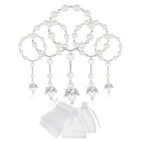 30 Pcs Baptism Acrylic Rosary Beads Mini Rosaries Angel with Organza Bags for the First Communion Baptism Party Favors