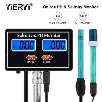 Yieryi Online PH &amp; Salinity Monitor 2 in 1 Aquarium Water Quality Meter Seawater Salt Tester for Pool Spa Fish Pond Aquaculture