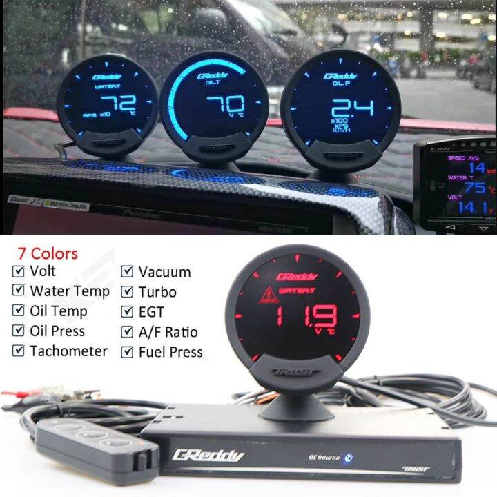 Greddi Sirius OBD2 Gauge LCD 74Mm Turbo Speed Volts Water Oil Temp Fuel